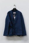 AVIVA JIFEI XUE Indigo Stripe Linen Short Kimono Jacket A21-KJS Reversible Indigo Stripe Linen Short Kimono Jacket